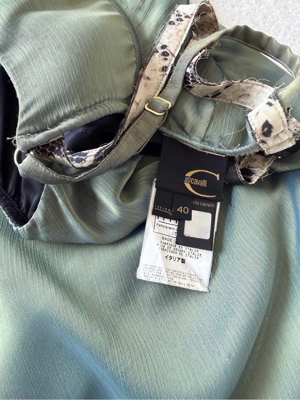 Roberto Just Cavalli Vintage Olive Green Iridescent Silk Mini Dress size 40 - Picture 6 of 8